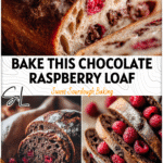 Close-up of a sliced Double Chocolate Sourdough Loaf with raspberries showing artisan bread texture and rustic crust. 26